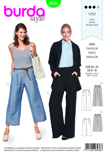 Burda 6436 - Bukse EUR: 34-44, US: 8-18