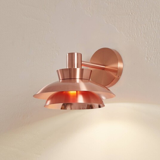 Lucande utendørs vegglampe Thais, kobber, rustfritt stål, Ø 25 cm Lucande utendørs vegglampe Thais, kobber, rustfritt stål, Ø 25 cm