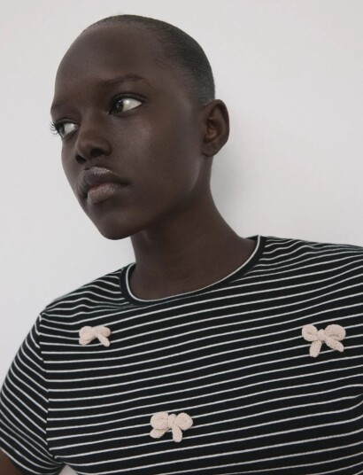 Mango Striped T Shirt With Ties Navy M