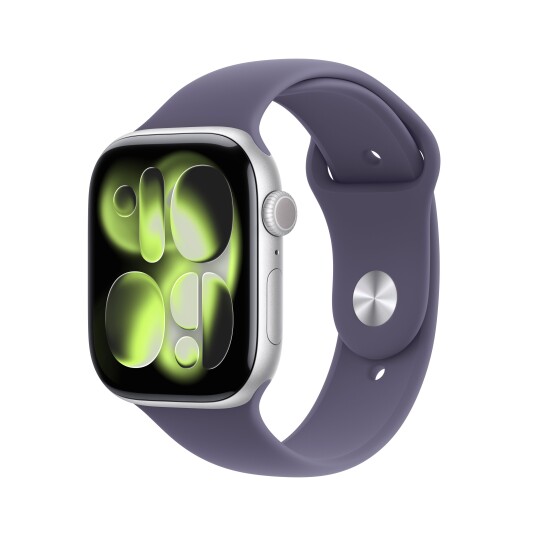 Apple Watch Series 11 GPS 46mm Silver Aluminium Case with Purple Fog Sport Band S/M Apple Watch Series 11 GPS 46mm Silver Aluminium Case with Purple Fog Sport Band S/M