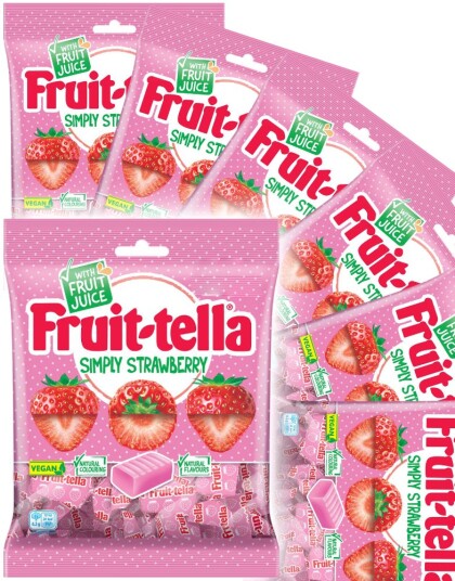12 sk Poser med Fruit tella Simply Strawberry   Eske 1620 gram