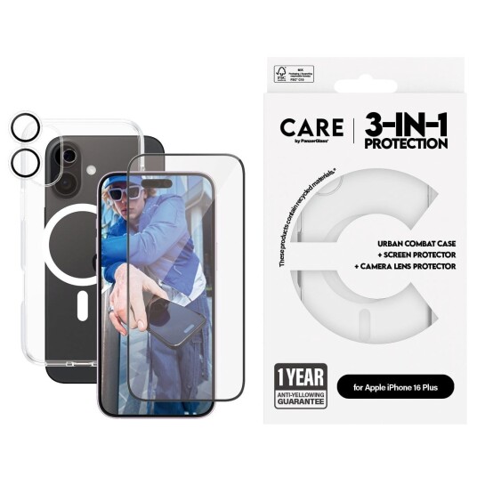 CARE by PanzerGlass 3-i-1 Flaggskip Bundle for iPhone 16 Plus CARE by PanzerGlass 3-i-1 Flaggskip Bundle for iPhone 16 Plus