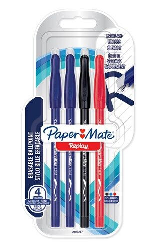 Paper Mate Replay Erasable Ballpoint Pen Medium Point 1.0mm Assorted Colours 4 Count