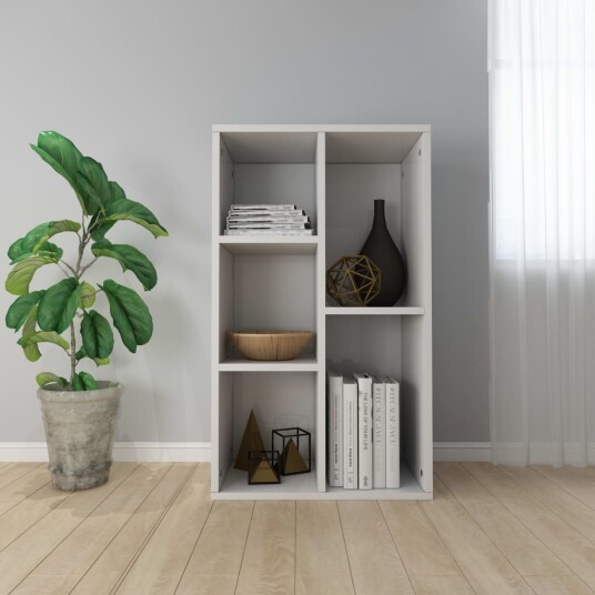 vidaXL Bokhylle/skjenk h?yglans hvit 50x25x80 cm sponplate