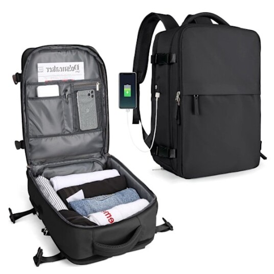 Hyttevesker 45x30x16 Underseteryggsekk for fly Håndbagasjeveske underseteryggsekk Bærbar veske Dame Reiseveske med skoskuffD black