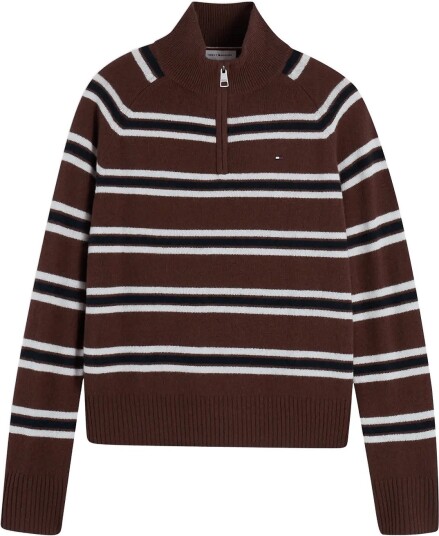 Tommy Hilfiger Soft Wool Jersey Reg Zip Swt LEWIS STP LEGACY BROWN ECRU L