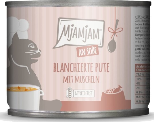 Mjamjam våtfôr med i saus blanchert med blåskjell kalkun 24 x 185 g