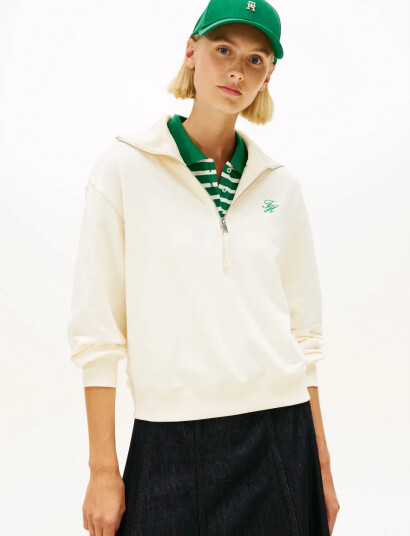 Tommy Hilfiger Th Script Half Zip Terry Swtshrt - Cream - S Tommy Hilfiger Th Script Half Zip Terry Swtshrt - Cream - S