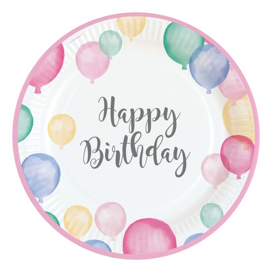Amscan International Papptallerkener Happy Birthday Pastell - 8-pakning