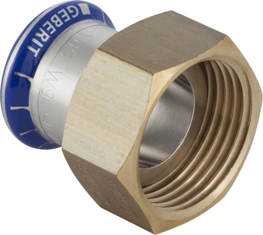 35mm x 1.1/2" kobling med unionsmutter muff/muff Mapress RF/messing 35mm x 1.1/2" kobling med unionsmutter muff/muff Mapress RF/messing