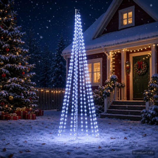vidaXL Juletrebelysning med spyd og flaggstang 300 cm 310 LED-lys Blå