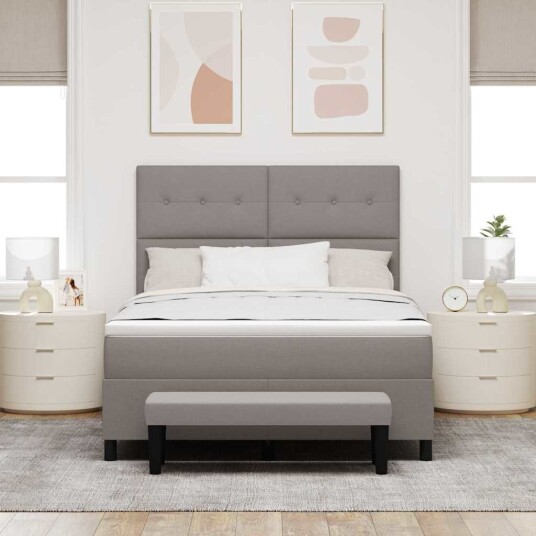 Box Spring Seng med Madrass & Benk Taupe 140x190 cm Stoff Box Spring Seng med Madrass & Benk Taupe 140x190 cm Stoff