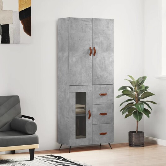 vidaXL Highboard betong grå 69,5x34x180 cm konstruert tre 8720845411848