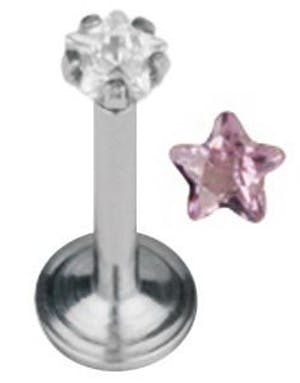 Aab Labrett Piercing med Stjerneformet Rosa Sten
