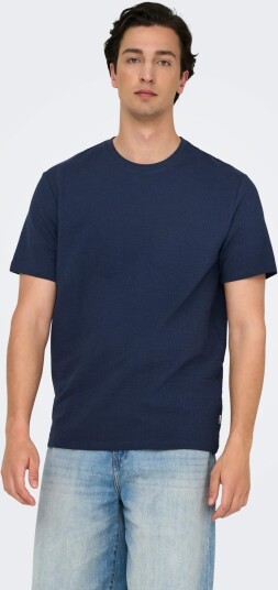 ONLY & SONS Onskian Life Reg Seersucker Ss Tee Noos   Navy   XS