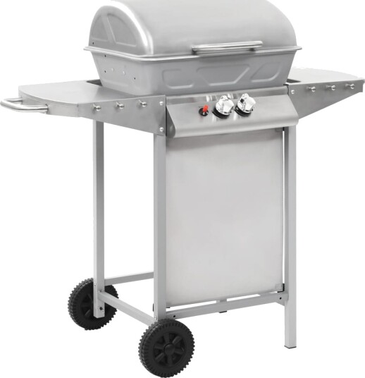 Gassgrill med 2 kokesoner sølv rustfritt stål