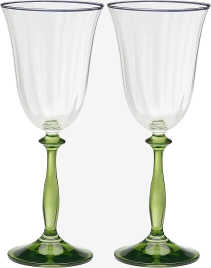 Anna + Nina Freya Optic Wine Glass Set Of 2 - GREEN - One Size