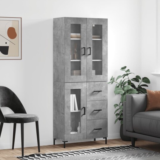 vidaXL Highboard betong grå 69,5x34x180 cm konstruert tre 8720845480196