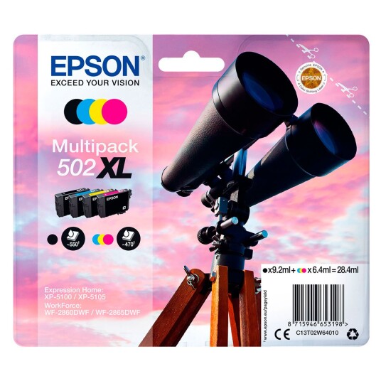 Epson 502XL verdipakke blekkpatroner 550/470 sider svart/magenta/cyan/gul