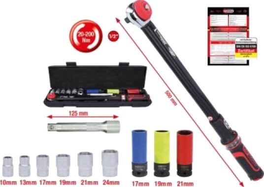 Ks Tools 11-delt Dreiemomentnøkkel- og Pipenøkkelsett 20-200Nm
