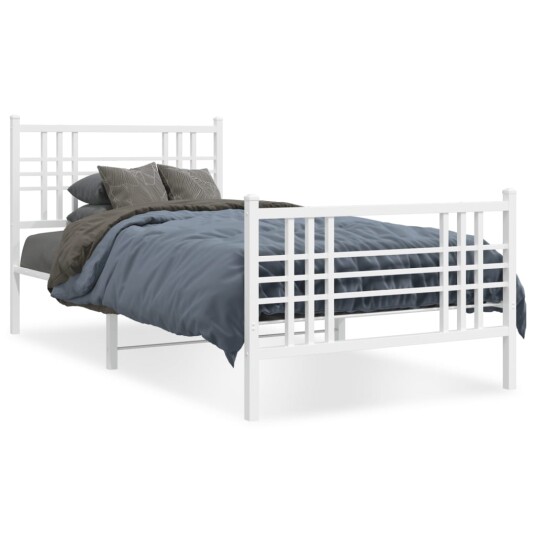 Sengeramme i metall med hode- og fotgavl hvit 90x200 cm 8721012373488