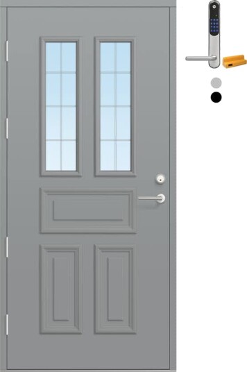 Ytterdør Bygg1 Fjord 04 Slipt Glass med Yale Doorman Classic Home