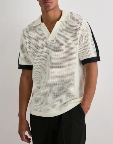 Les Deux Logo Grid Knitted Polo Kortermet poloskjorte Hvit