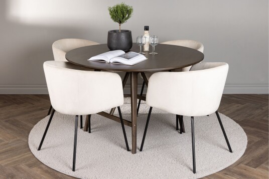 Kaseidon Spisegruppe 100 cm Rund med 4 Berit Stoler Beige