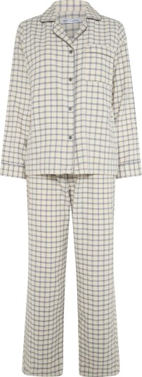 Mango Teen Cotton Checked Pyjamas With Piping Detail - NATURAL WHITE - XXS
