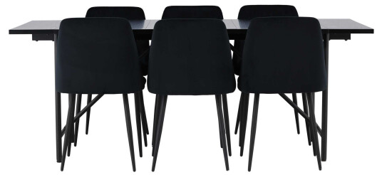 Venture Design Astrid & Night spisegruppe Svart/svart 6 stoler & bord 200 x 90 cm