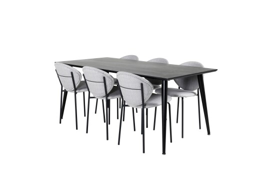 Venture Home Dipp Spisegruppe 180 cm Rektangulær med 6 Vault Stoler Sort