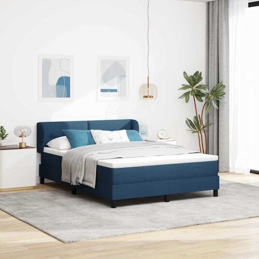  Box Spring Seng med Madrass Blå 140x200 cm Stoff