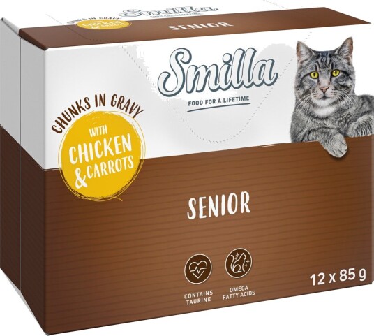 Smilla Våtfôr Senior Fresh Pouch Biter I Saus Med Grønnsaker Og Gulrøtter Kylling 12 X 85 G