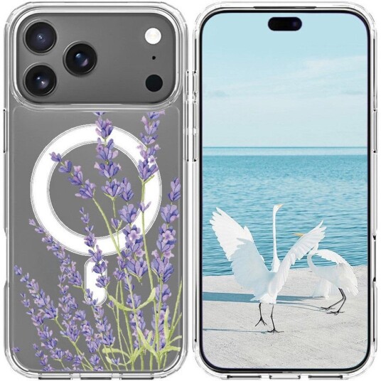 EIDERWOOD iPhone 17 Pro Hybrid Plast Deksel – MagSafe-kompatibelt – Lavendelblomster