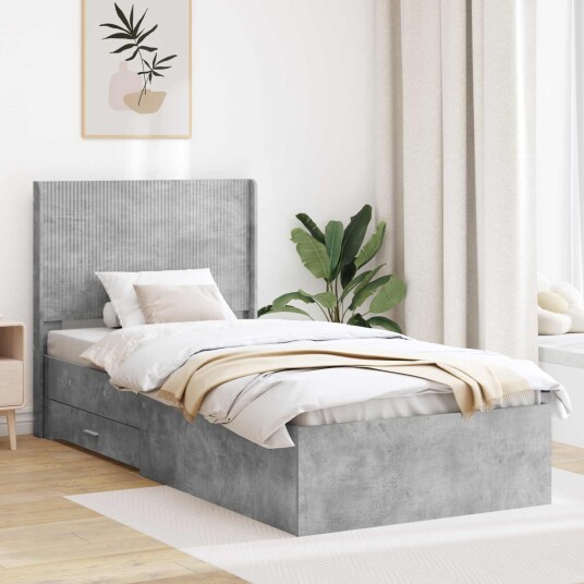 vidaXL Sengramme med oppbevaring og hodegavl Betonggrå 100 x 200 cm