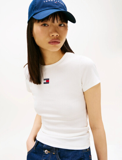Tommy Jeans Tjw Slim Badge Rib Tee CreaM