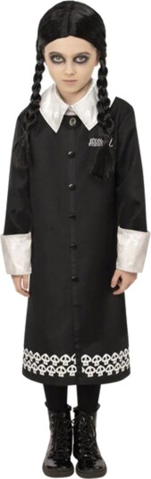 Wednesday Lisensiert Addams Family Kostyme med Parykk til Barn 10 12 År Wednesday Lisensiert Addams Family Kostyme med Parykk til Barn 10 12 År