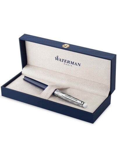 Waterman Hmisphre Fountain Pen | Metal & Blue Lacquer | Chiselled Cap | Stainless Steel Medium Nib | Blue Ink | Gift Box