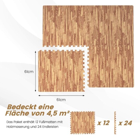 Pakke med 12 beskyttelsesmatter laget av Eva med trekorn puslespillmatte for gulvbeskyttelse 61 x 61 cm naturlig