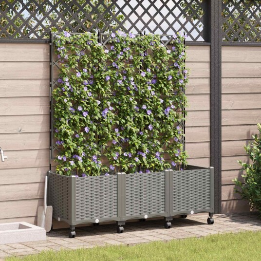 vidaXL Hageplanter med espalier og hjul 3 stk. Lysegrå PP