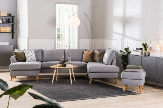 Trend 5 seters Høyrevendt U formet Hjørnesofa med Divan i Stoff Grå