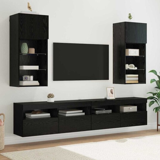  Vegghengte TV skap 2 pcs Svart Eik 40,5 x 30 x 90 cm