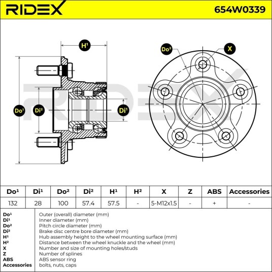 RIDEX 654W0339 Hjullager