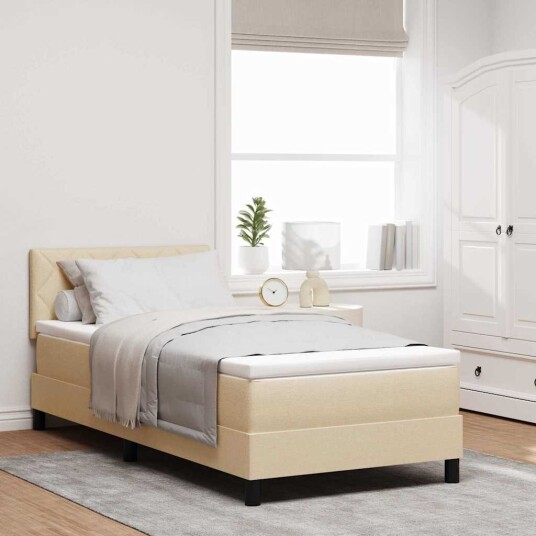 Box Spring seng med madrass krem 100x200 cm stoff