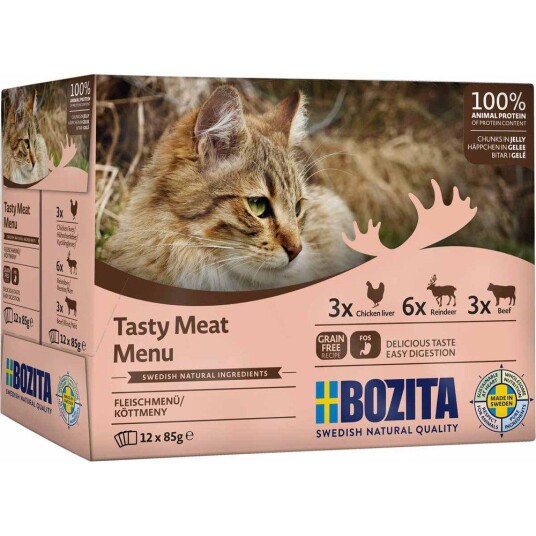 Bozita 12x85g Våtfôr med Kjøtt i Gelé til Katt - Kornfritt