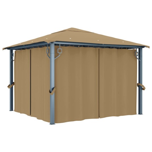 vidaXL Paviljong med gardin 300x300 cm gråbrun aluminium vidaXL Paviljong med gardin 300x300 cm gråbrun aluminium
