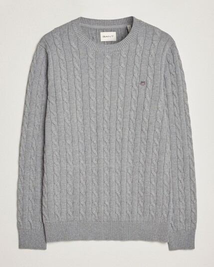 GANT Cotton Cable Crew Neck Grey Melange