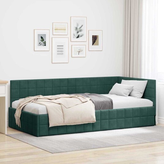 Hjørnesengramme med hodegjerde Mørkegrønn 100 x 200 cm Fløyel Hjørnesengramme med hodegjerde Mørkegrønn 100 x 200 cm Fløyel