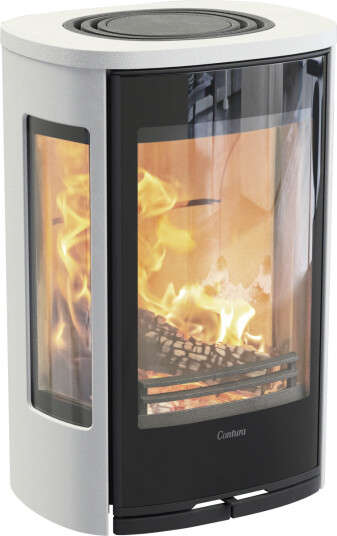 Contura 856WG Style hvit vegghengt vedovn med sideglass og glassdør Contura 856WG Style hvit vegghengt vedovn med sideglass og glassdør