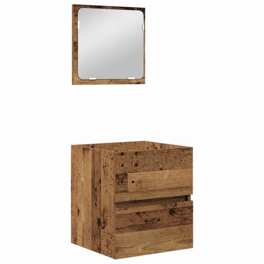 Baderomsinnredningssett 3 pcs Gammel tre og hvit Medium Baderomsinnredningssett 3 pcs Gammel tre og hvit Medium